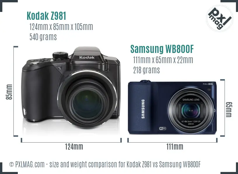 Kodak Z981 vs Samsung WB800F size comparison