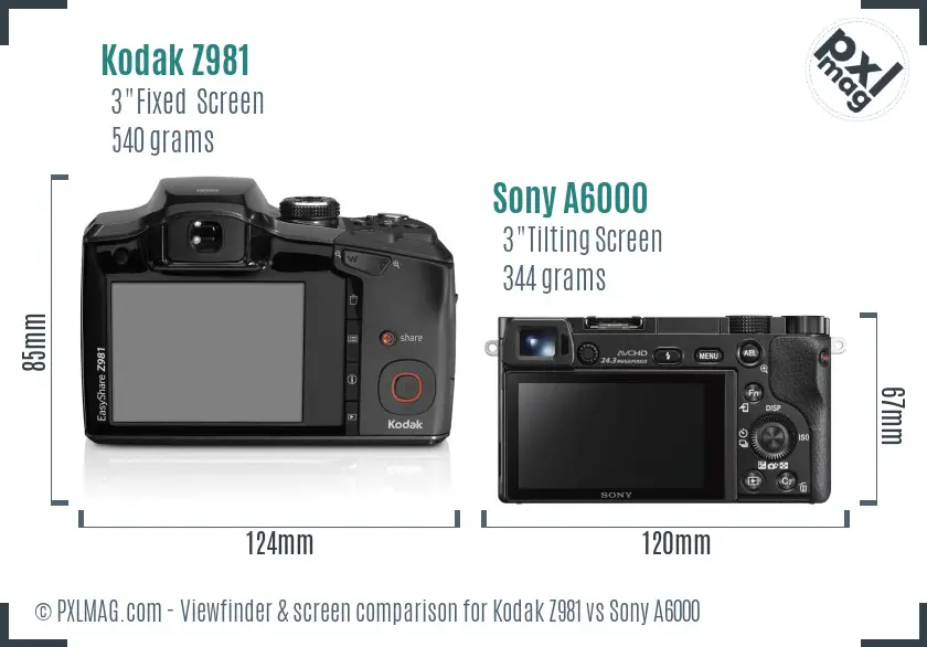 Kodak Z981 vs Sony A6000 Screen and Viewfinder comparison Kodak Z981 vs Sony A6000 Screen and Viewfinder comparison