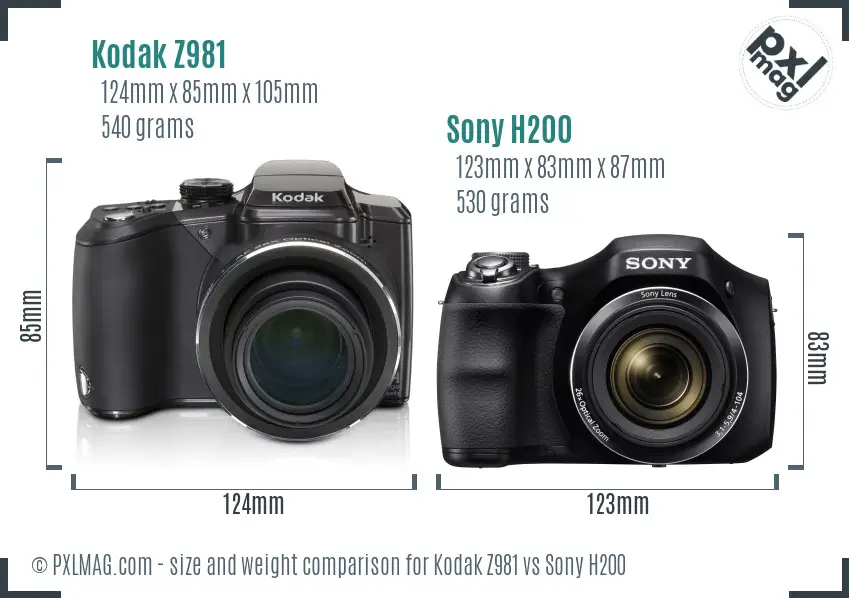 Kodak Z981 vs Sony H200 size comparison