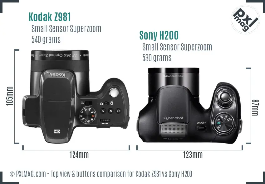 Kodak Z981 vs Sony H200 top view buttons comparison