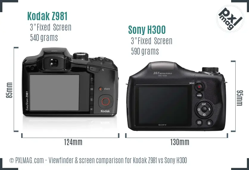 Kodak Z981 vs Sony H300 Screen and Viewfinder comparison