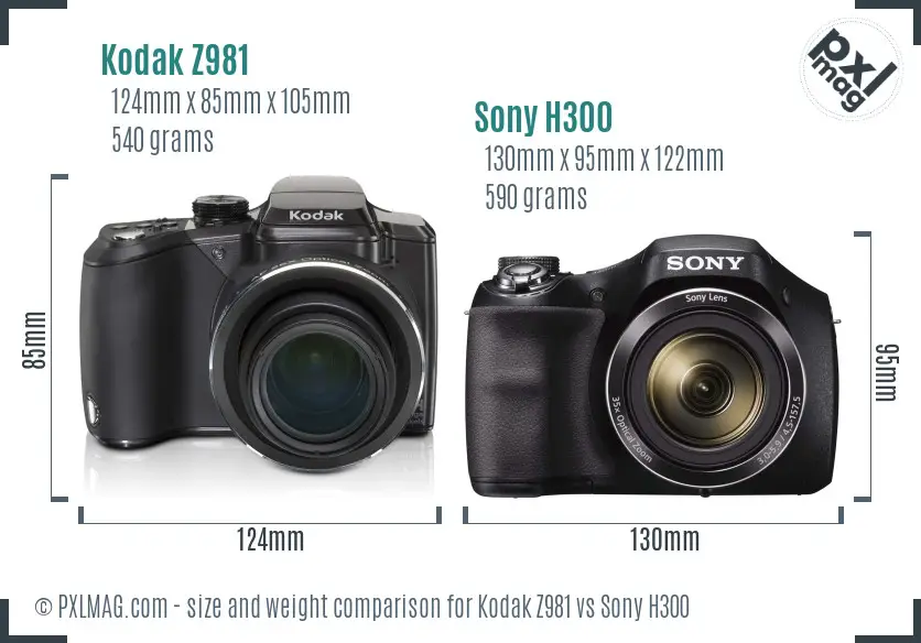 Kodak Z981 vs Sony H300 size comparison