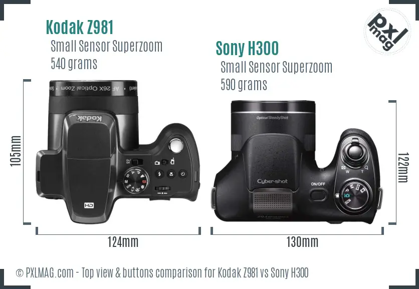 Kodak Z981 vs Sony H300 top view buttons comparison