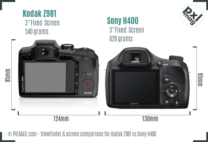 Kodak Z981 vs Sony H400 Screen and Viewfinder comparison