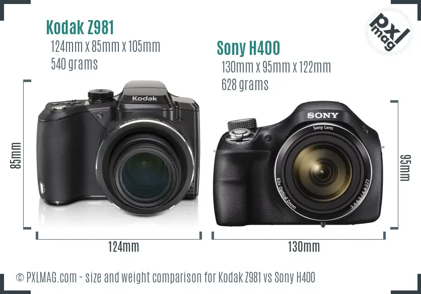 Kodak Z981 vs Sony H400 size comparison