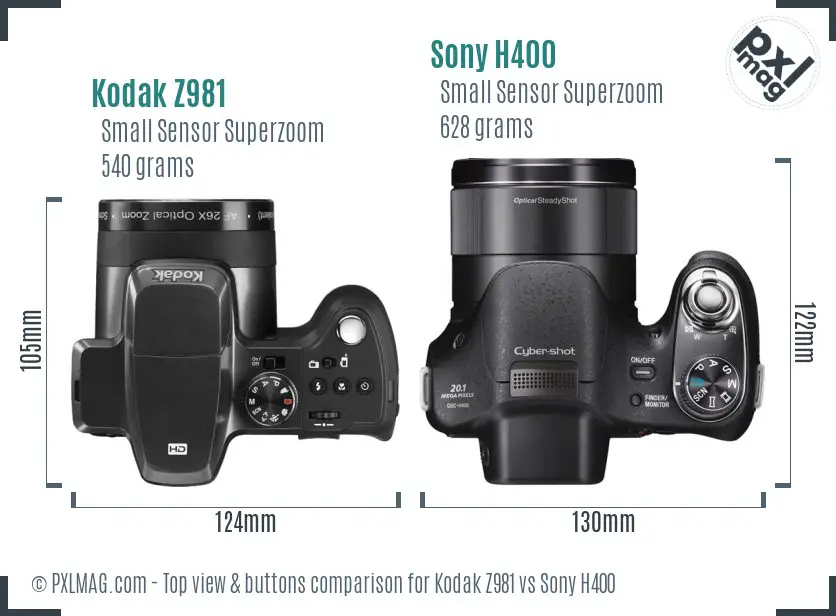 Kodak Z981 vs Sony H400 top view buttons comparison