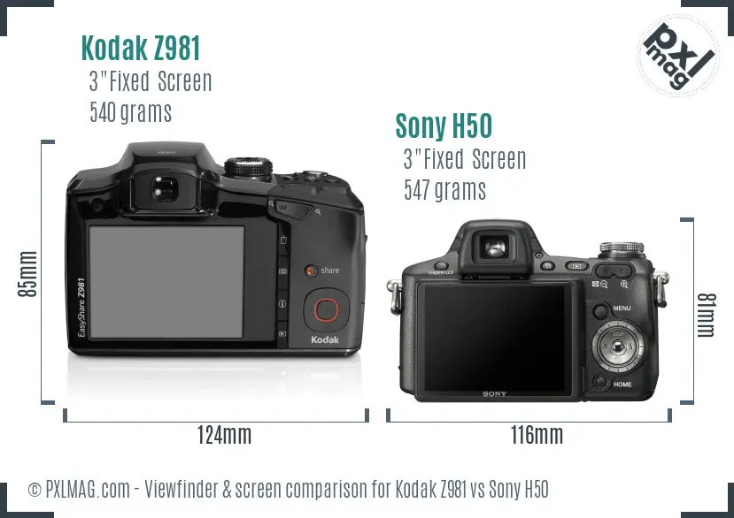 Kodak Z981 vs Sony H50 Screen and Viewfinder comparison