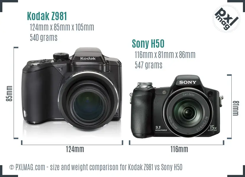 Kodak Z981 vs Sony H50 size comparison