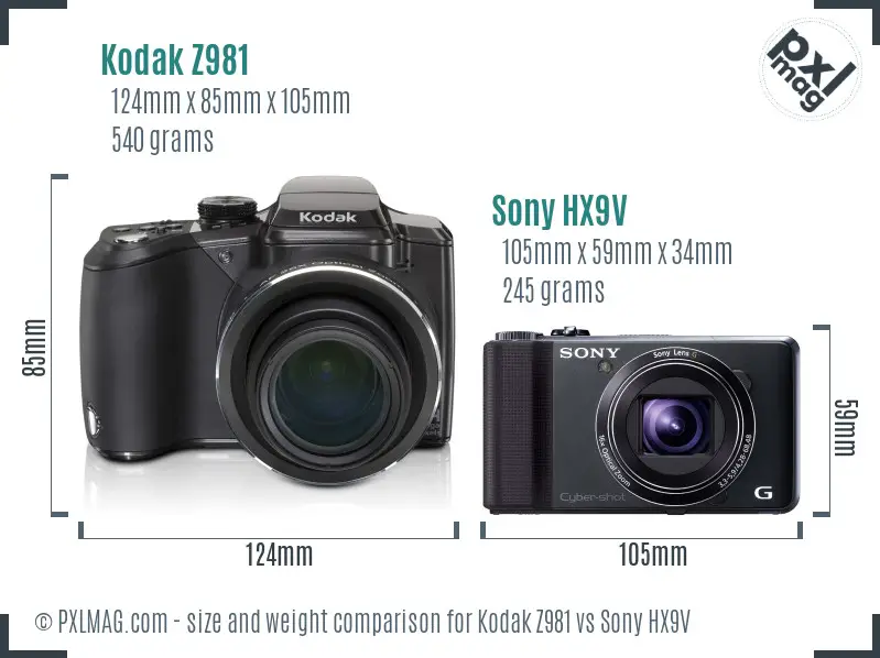 Kodak Z981 vs Sony HX9V size comparison