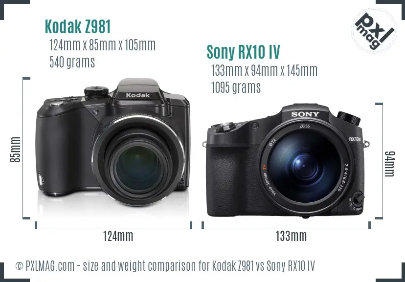 Kodak Z981 vs Sony RX10 IV size comparison
