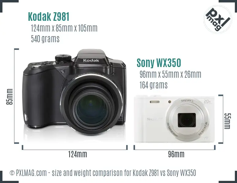 Kodak Z981 vs Sony WX350 size comparison