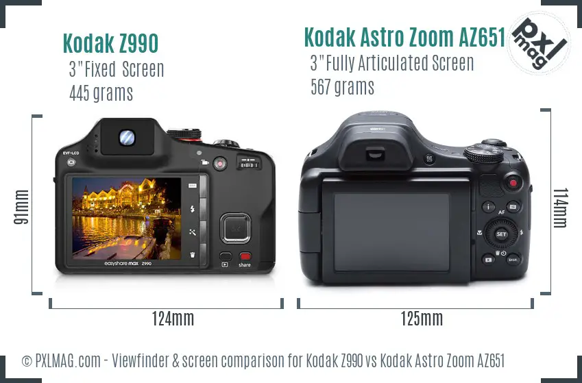 Kodak Z990 vs Kodak Astro Zoom AZ651 Screen and Viewfinder comparison