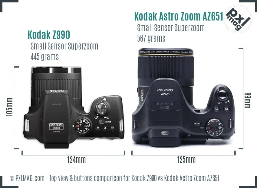 Kodak Z990 vs Kodak Astro Zoom AZ651 top view buttons comparison