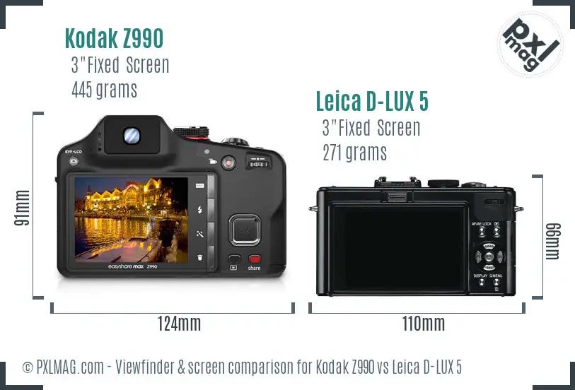 Kodak Z990 vs Leica D-LUX 5 Screen and Viewfinder comparison