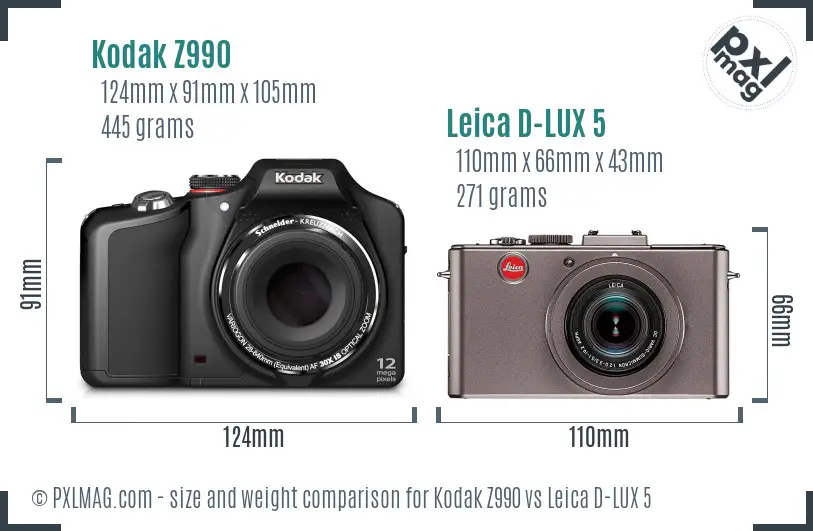 Kodak Z990 vs Leica D-LUX 5 size comparison