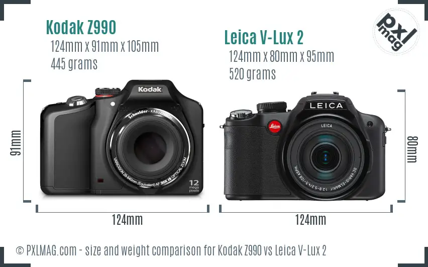 Kodak Z990 vs Leica V-Lux 2 size comparison