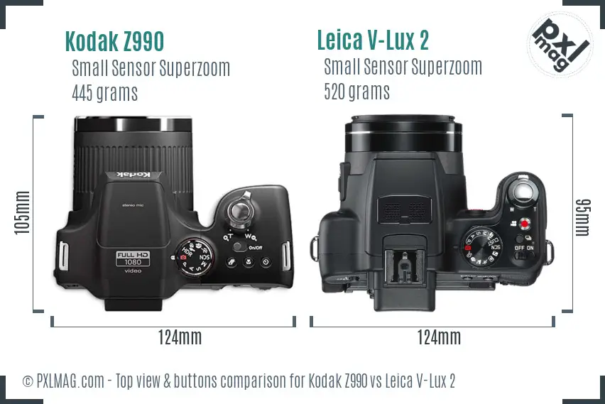 Kodak Z990 vs Leica V-Lux 2 top view buttons comparison