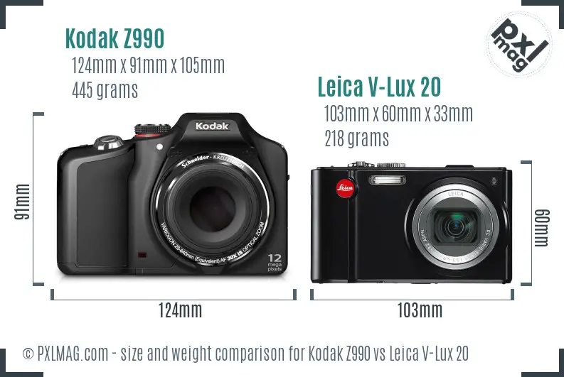 Kodak Z990 vs Leica V-Lux 20 size comparison