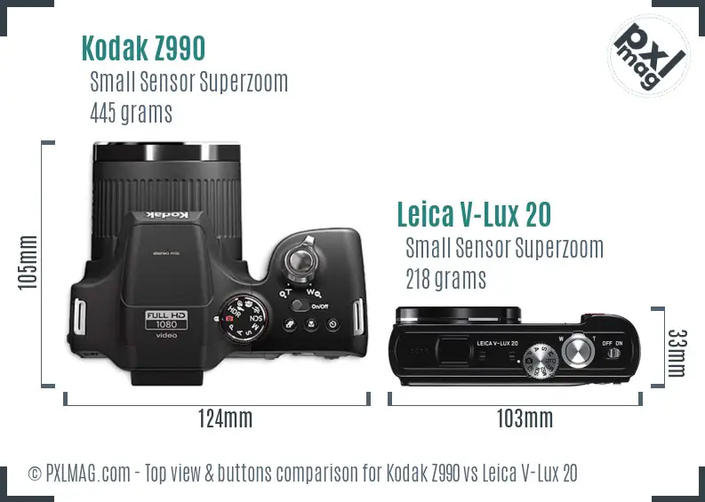 Kodak Z990 vs Leica V-Lux 20 top view buttons comparison