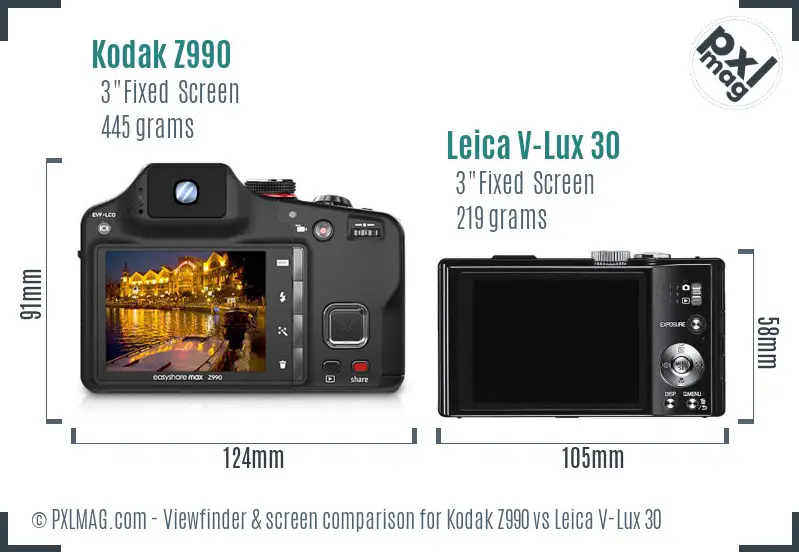 Kodak Z990 vs Leica V-Lux 30 Screen and Viewfinder comparison Kodak Z990 vs Leica V-Lux 30 Screen and Viewfinder comparison