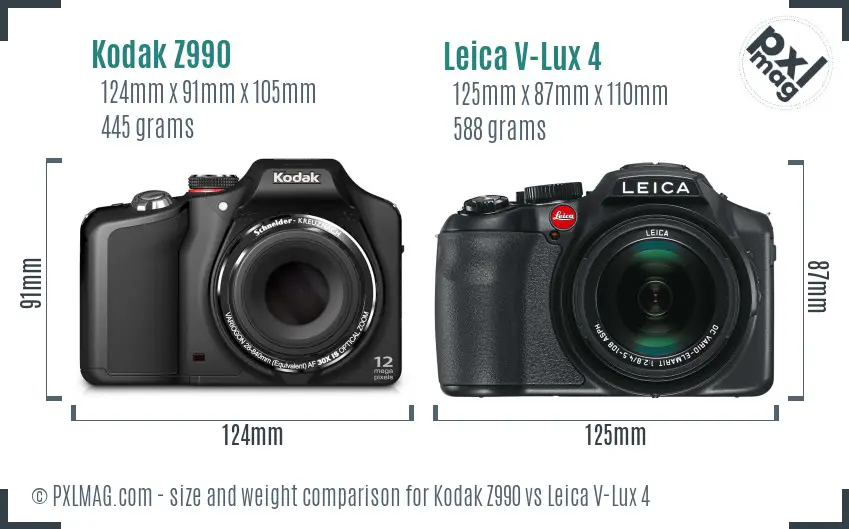 Kodak Z990 vs Leica V-Lux 4 size comparison
