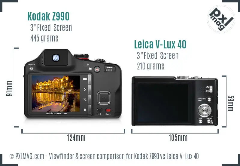 Kodak Z990 vs Leica V-Lux 40 Screen and Viewfinder comparison