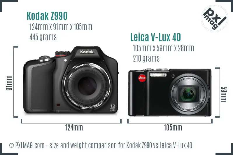 Kodak Z990 vs Leica V-Lux 40 size comparison