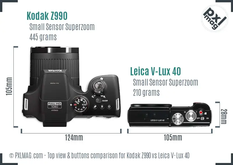 Kodak Z990 vs Leica V-Lux 40 top view buttons comparison