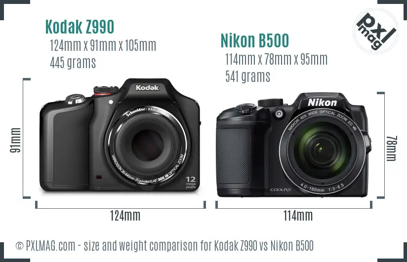 Kodak Z990 vs Nikon B500 size comparison