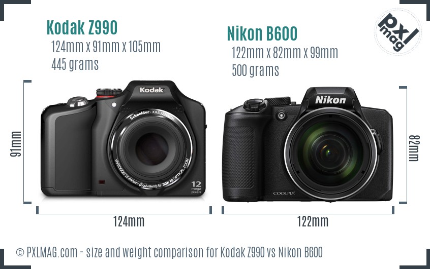 Kodak Z990 vs Nikon B600 size comparison