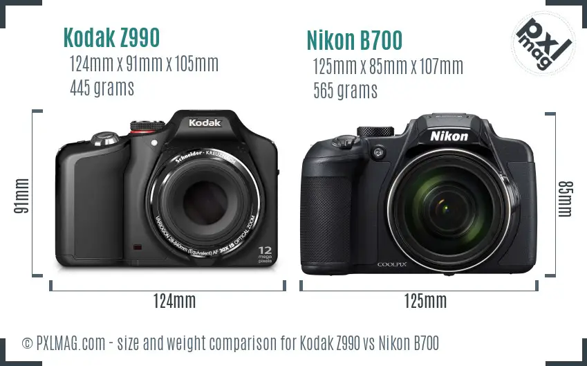 Kodak Z990 vs Nikon B700 size comparison
