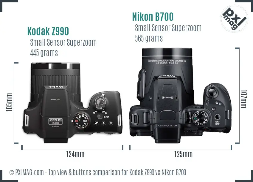 Kodak Z990 vs Nikon B700 top view buttons comparison