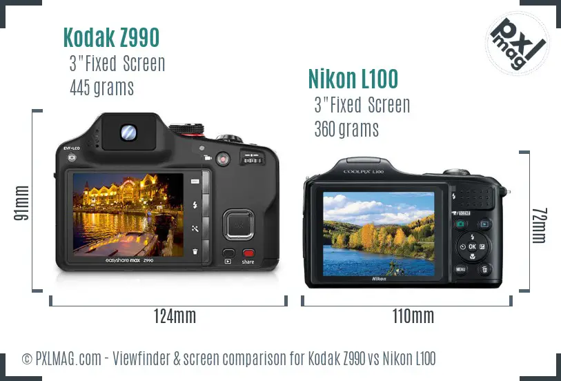 Kodak Z990 vs Nikon L100 Screen and Viewfinder comparison