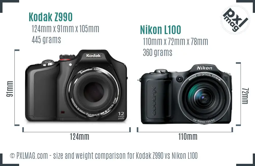 Kodak Z990 vs Nikon L100 size comparison