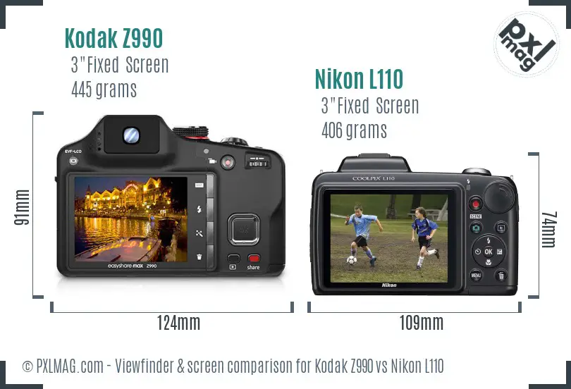 Kodak Z990 vs Nikon L110 Screen and Viewfinder comparison