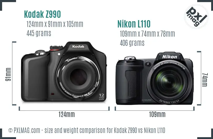 Kodak Z990 vs Nikon L110 size comparison