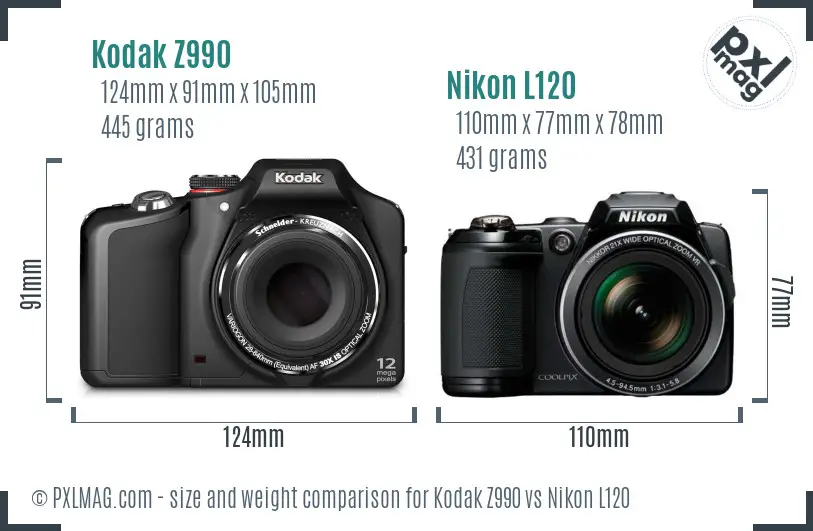 Kodak Z990 vs Nikon L120 size comparison