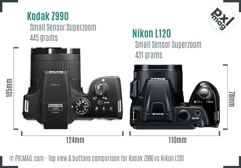 Kodak Z990 vs Nikon L120 top view buttons comparison