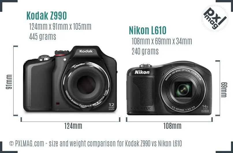Kodak Z990 vs Nikon L610 size comparison