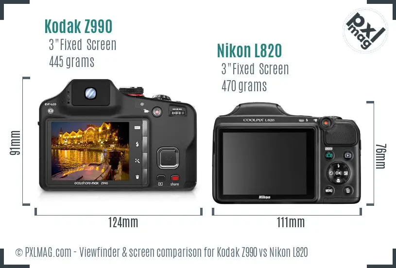 Kodak Z990 vs Nikon L820 Screen and Viewfinder comparison