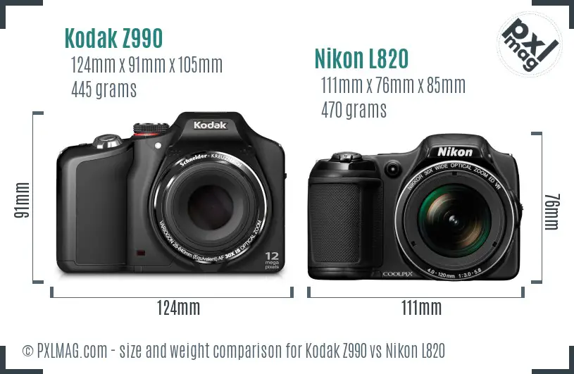 Kodak Z990 vs Nikon L820 size comparison