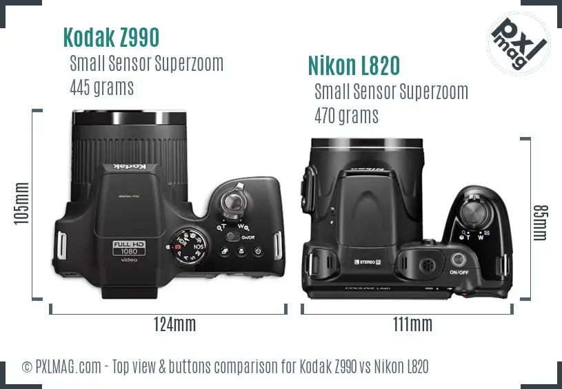 Kodak Z990 vs Nikon L820 top view buttons comparison