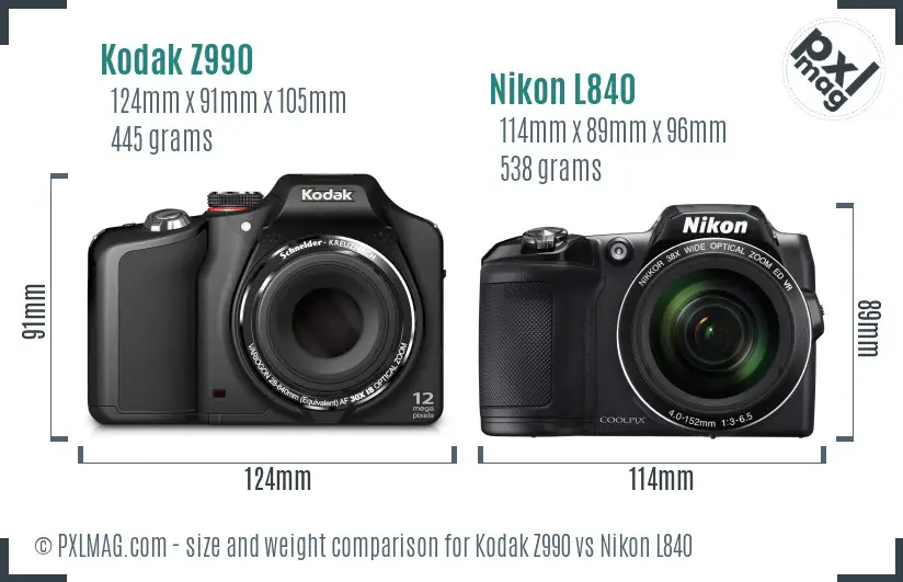Kodak Z990 vs Nikon L840 size comparison