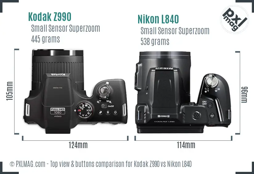 Kodak Z990 vs Nikon L840 top view buttons comparison