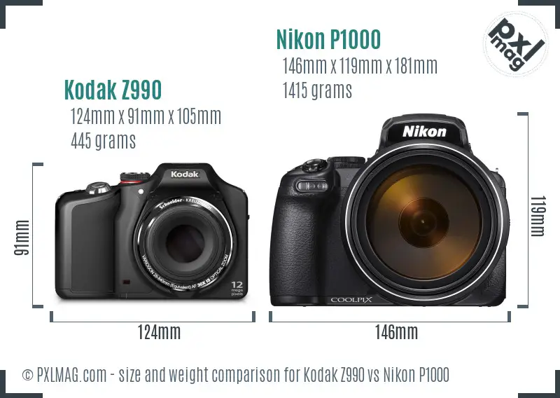 Kodak Z990 vs Nikon P1000 size comparison