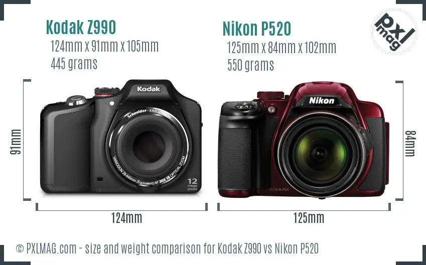 Kodak Z990 vs Nikon P520 size comparison