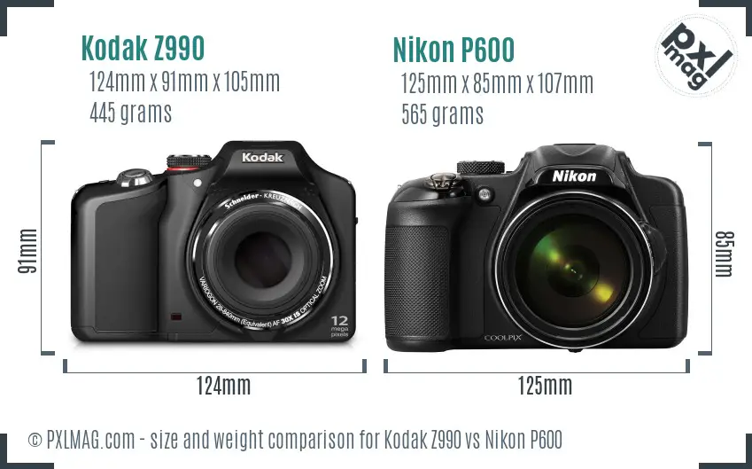Kodak Z990 vs Nikon P600 size comparison Kodak Z990 vs Nikon P600 size comparison