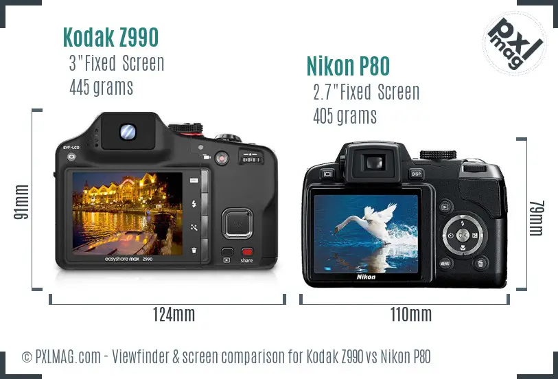 Kodak Z990 vs Nikon P80 Screen and Viewfinder comparison