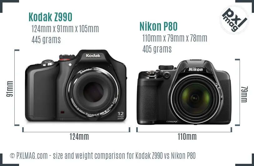Kodak Z990 vs Nikon P80 size comparison