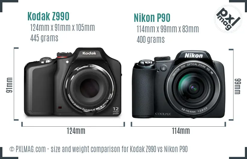 Kodak Z990 vs Nikon P90 size comparison